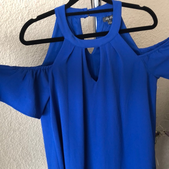 Lily Rose Royal Blue Cold Shoulder Dress - Picture 9 of 14